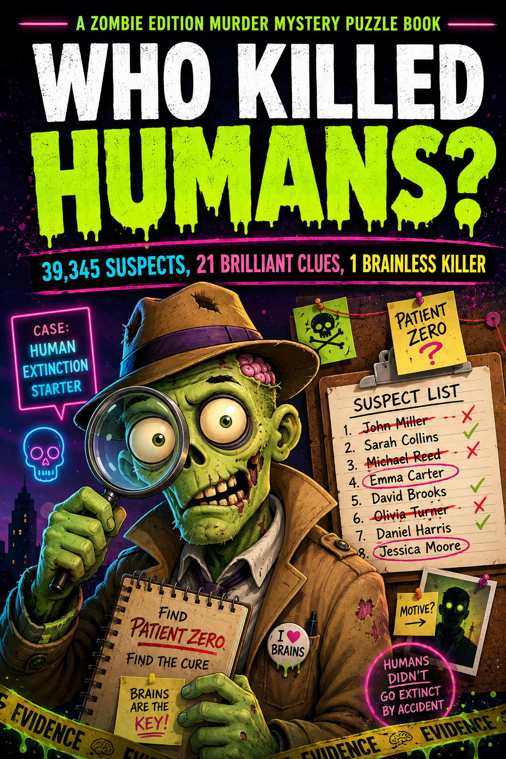 Who Killed Humans? — the original book cover on a paperback mockup